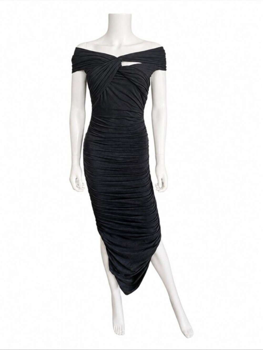KHAITE | Spence Ruched Off Shoulder Midi Dress Charcoal XS